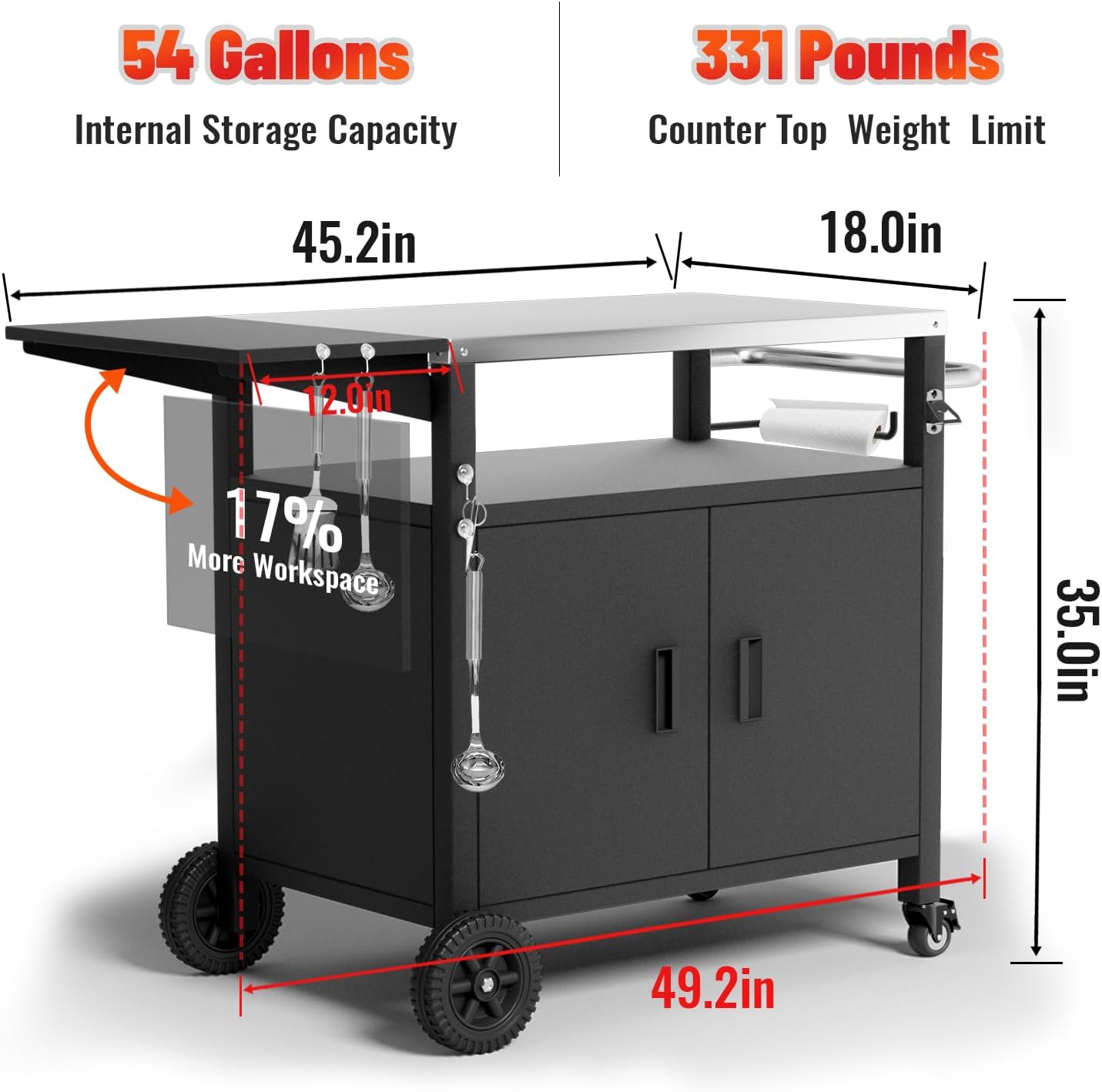 Outdoor Grill Table, Portable Grill Cart with Storage and Wheels, Fits Blackstone Griddle, Ninja Grille & More, Outdoor Grill Station for Camping, Patio, Backyard & Tailgating