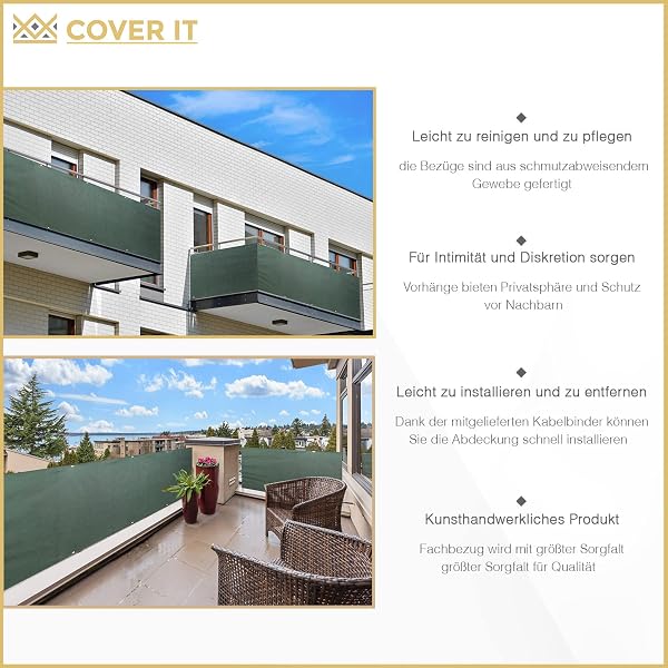 COVER IT - Outdoor Balcony Privacy Screen 60 x 500 cm - Terrace Windbreak - Windstopper in Many Sizes and Colours - 4
