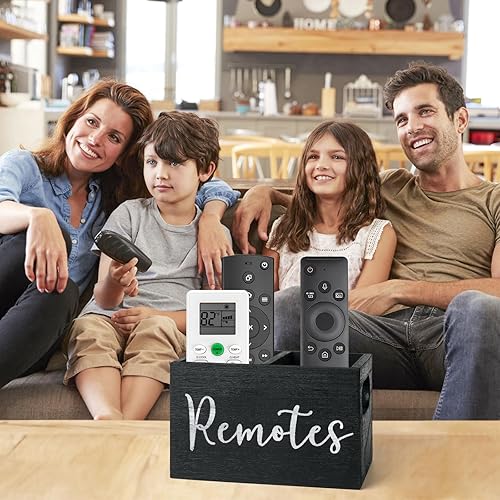 Miniatura 3 de Soporte para control remoto, soporte remoto de TV con 2 compartimentos, organizador remoto para mesa, caja de madera para mesita de noche, caja de