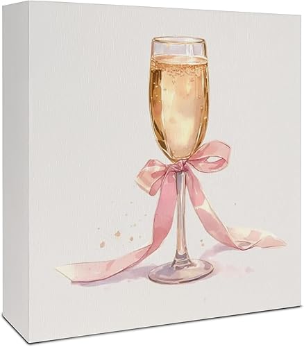 Letreros de cóctel, decoración de bar para el hogar, lazo de coqueta rosa, letrero de caja de madera champán, letreros de madera de barra de champán