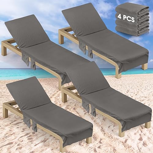 4 fundas de algodón suave para silla de playa, toalla para tomar el sol, viajes, tumbona, con bolsillos laterales y superiores, para piscina al aire