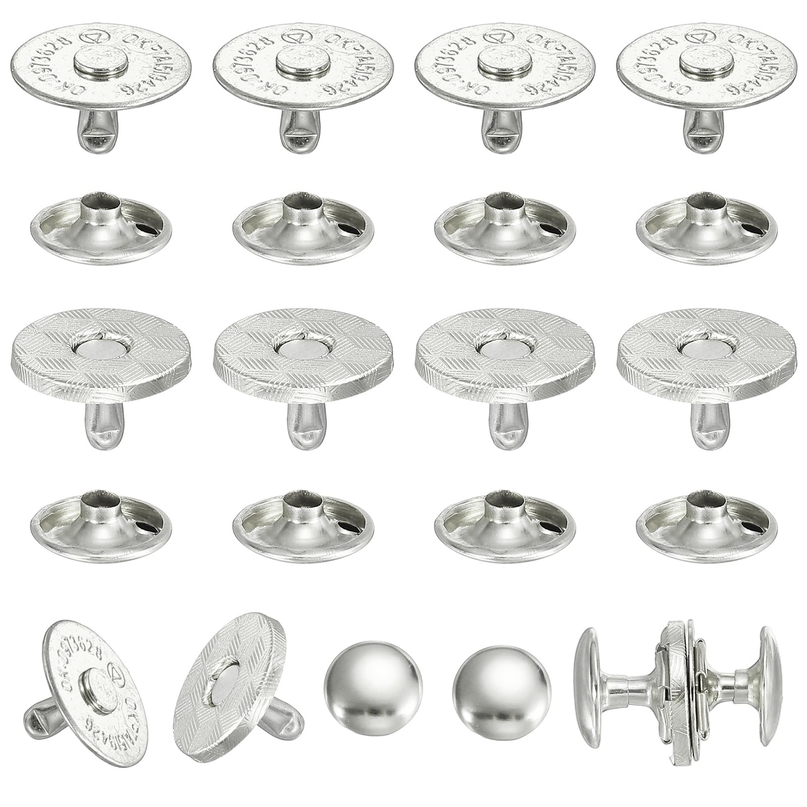 sourcing map 20 Sets Magnetic Snap Buttons, 14 mm Round Snaps Closures with Cap, Clasp Stud Buttons Fasteners for Sewing Leather Purse Clothes DIY Craft, Silver Tone โ image 1