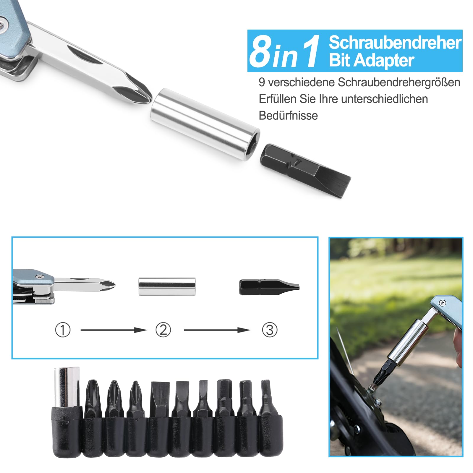 NexTool W2, narzędzie wielofunkcyjne 8 w 1 z kluczem nastawnym, szczypce wielofunkcyjne, nóż kieszonkowy, śrubokręt i pilnik, narzędzie wielofunkcyjne z zestawem bitów 9 w 1 i nylonową pochewką do