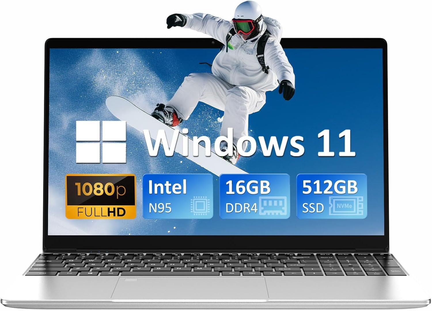 Auusda Laptop Computer with 16GB DDR4 512GB NVMe SSD, 15.6 Inch FHD IPS LCD, N95 Up to 3.4GHz with F…