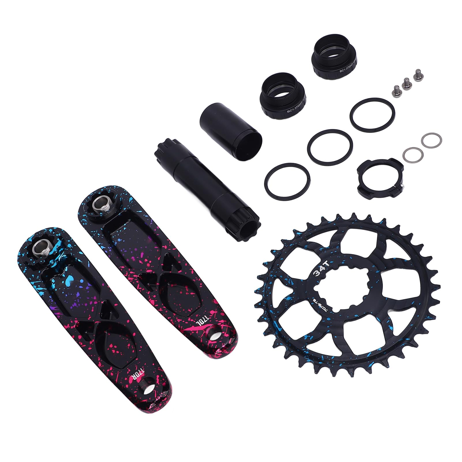 Aramox Mechanizm Korbowy do Roweru Górskiego Mechanizm Korbowy do Roweru ze Stopu Aluminium Zestaw z wydrążoną, dzieloną tarczą Dodatnie Ujemne Zęby 3-pinowy Interfejs dla Rowerzystów Górskich