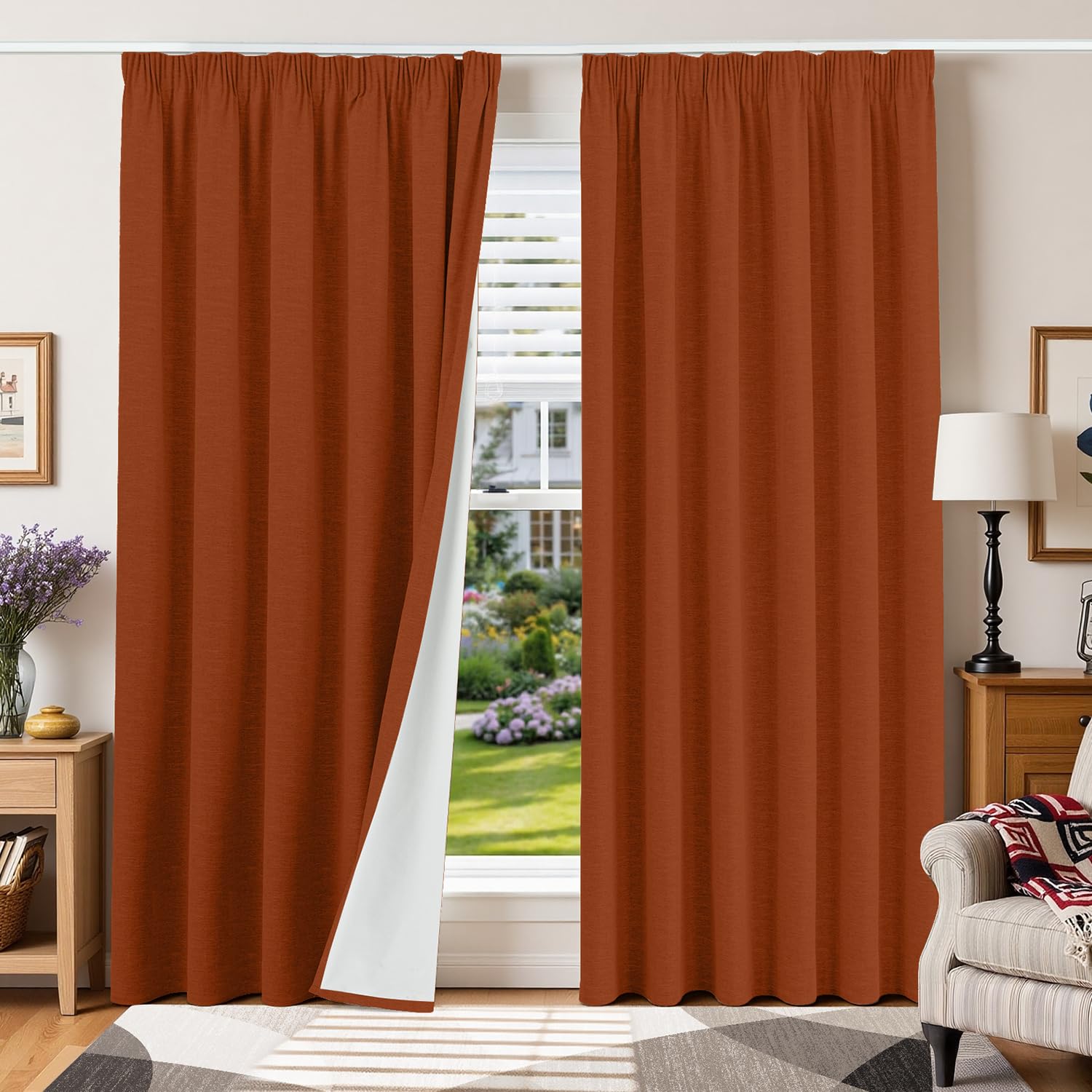 Runyéla 100% Blickdichte Vorhänge mit Kräuselband Leinenoptik Verdunklungsvorhänge Leinen Gardinen Thermovorhänge Kälteschutz Wohnzimmer Blackout Curtain