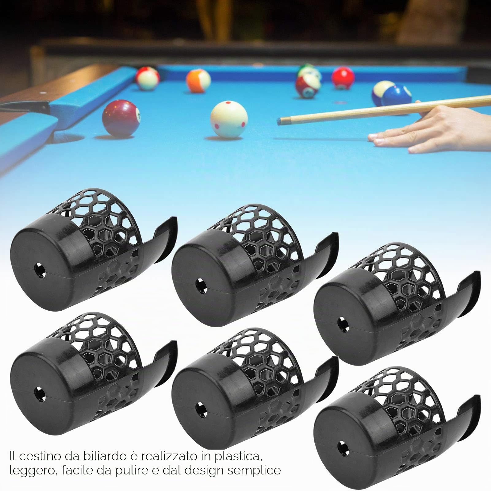 6Pcs M Size Borsa per Rete da Biliardo, Borsa da Biliardo in plastica, cestini per Rete, Sostituzione della Borsa per Accessori da Biliardo