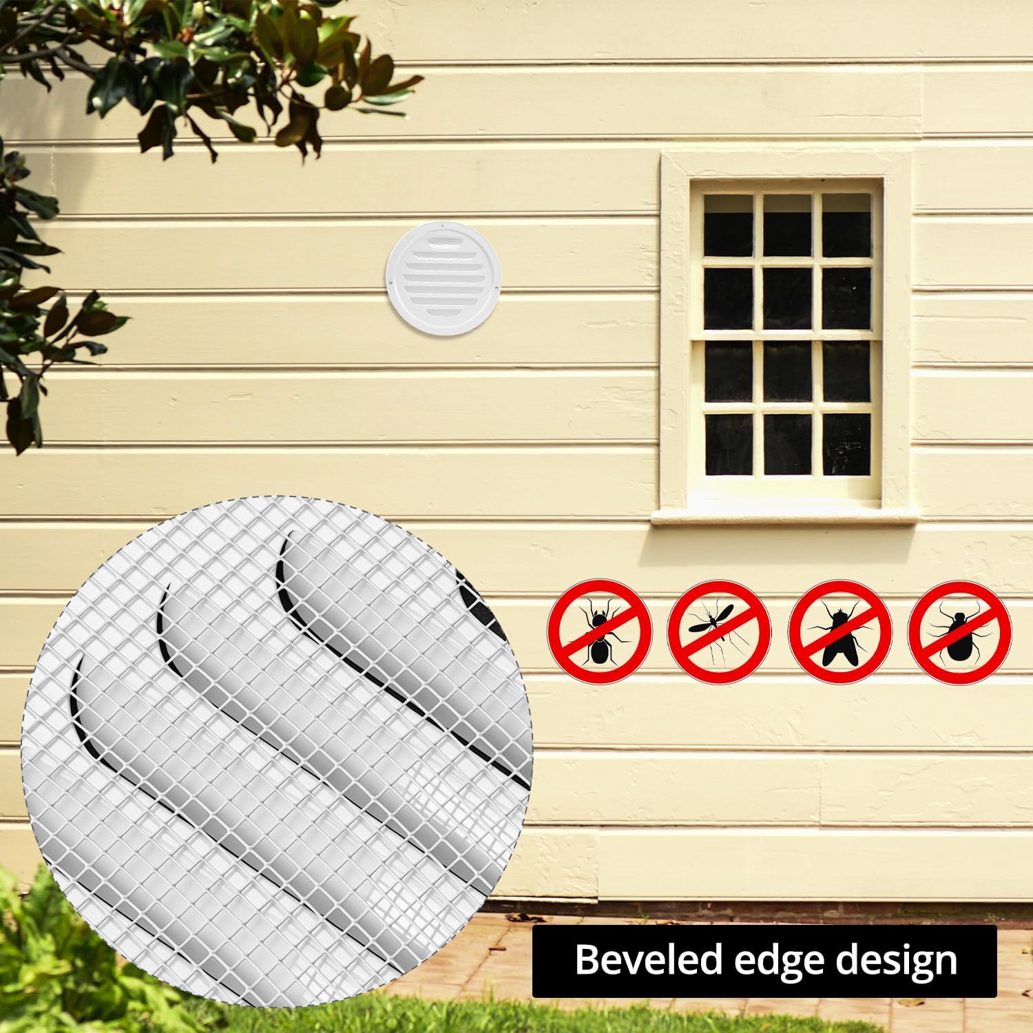 QWORK 4" White Soffit Vent Cover with Screen Mesh, 10 Pack Round Metal Air Vent Louver Ideal for Garages, Sheds, Offices, Bathrooms, RVs, and Campers