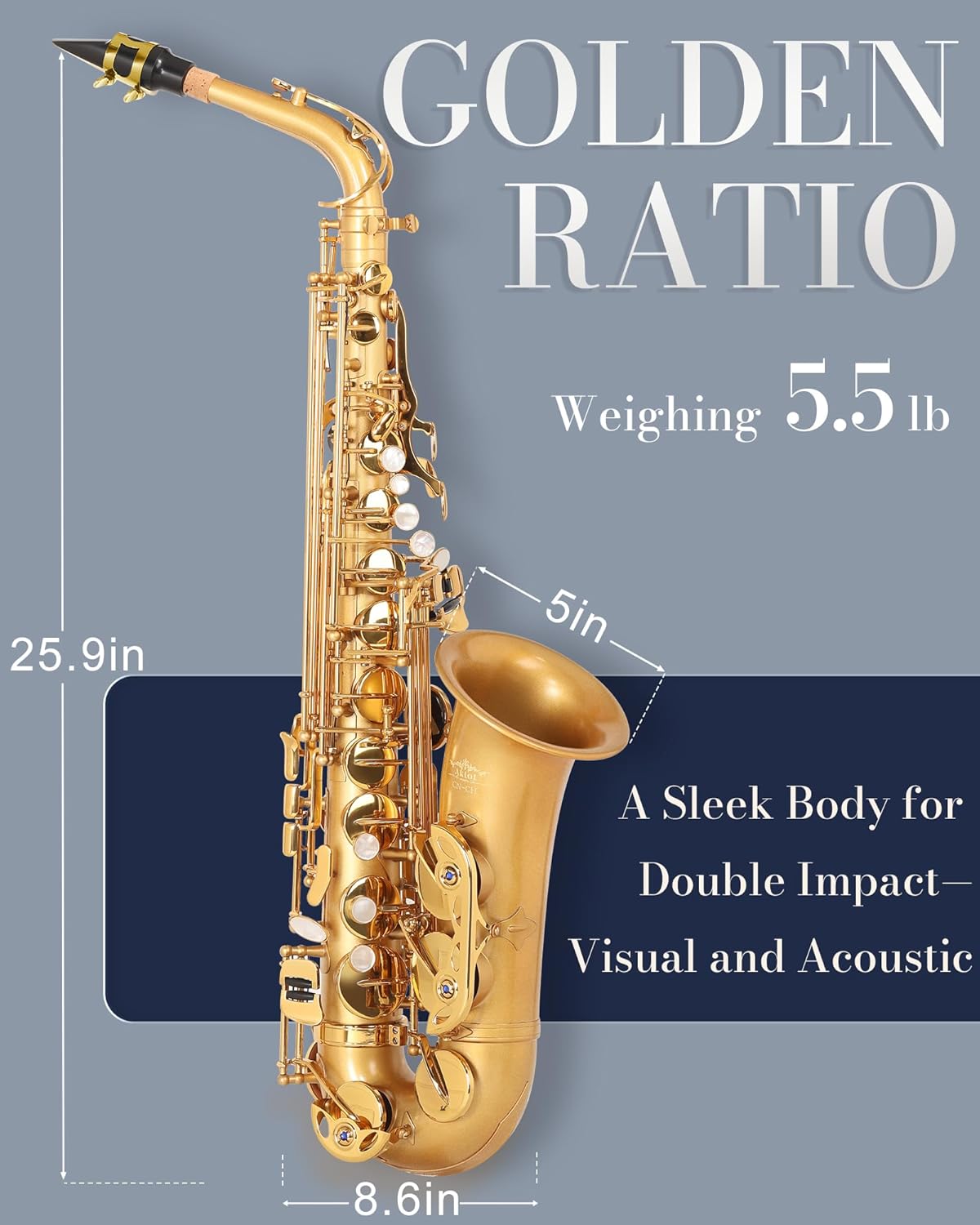 AKLOT Handcrafted E-Flat Alto Saxophone: Matte Gold Brass Body with Warm, Rich Tone, Secure Air Seal, Smooth 23-Key System, Includes Reeds Premium Leather Case & Saxophone Cleaning Kit (CH-EG)