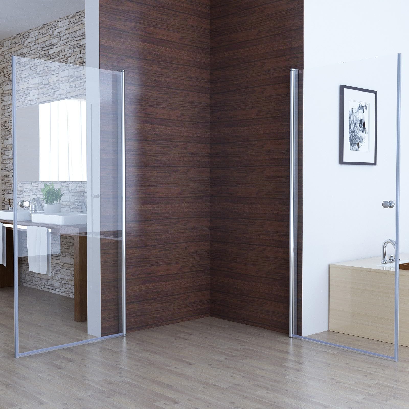 MIQU 90x75 x185cm Eckeinstieg Duschkabine mit 180° Schwenkbare Doppel Schwingtür, Pendeltür Duschwand ESG Glas Rahmenlos Duschabtrennung, Komplett Dusche ohne Duschwanne