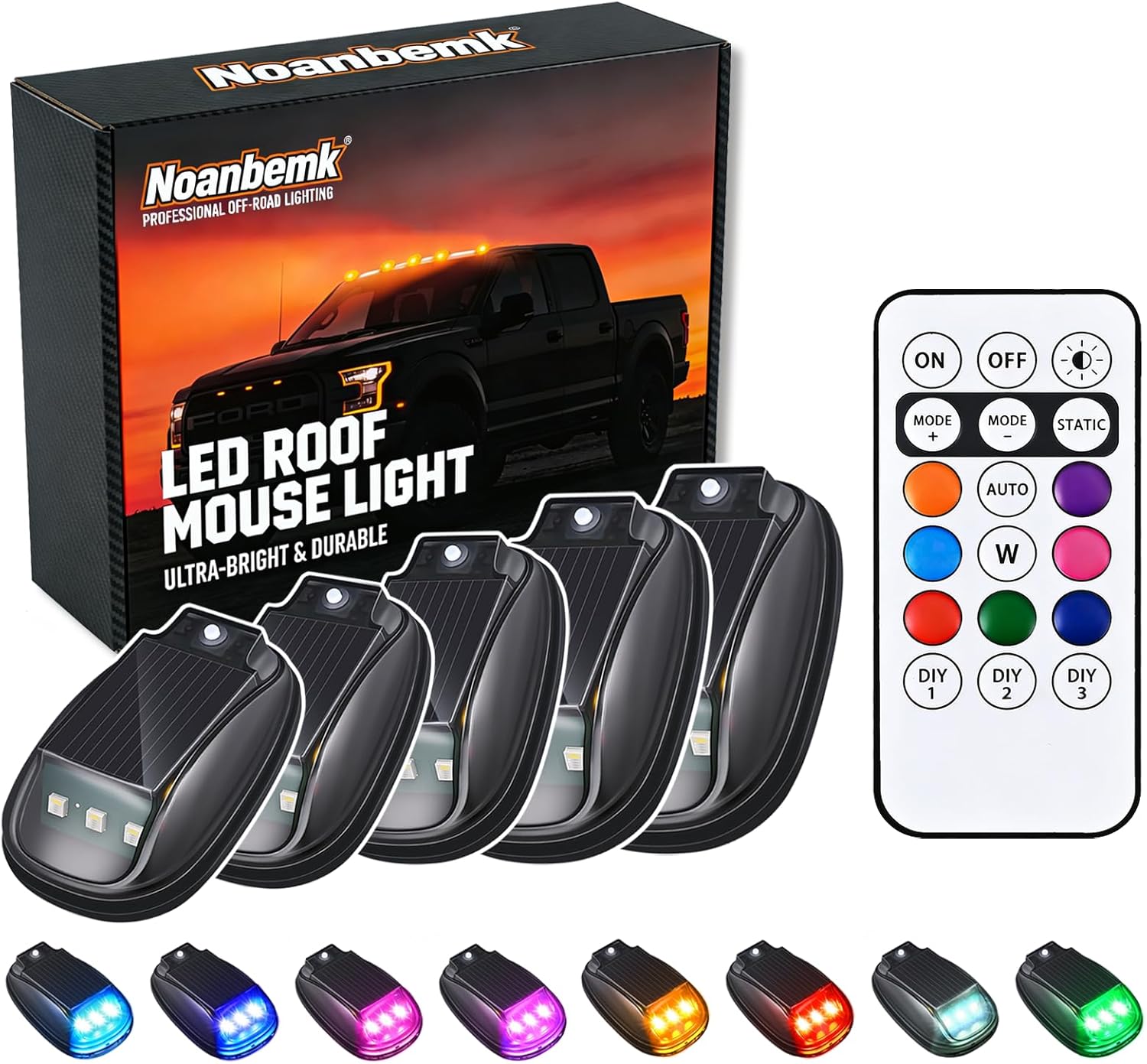 Solar Cab Lights for Truck Wireless – 8-Color Changing, Solar Cab Lights with Remote Control, Multi-Mode Lighting, Smart Auto On/Off, Solar Powered Cab Roof Lights,No Drill for Truck SUV RV (5PCS)