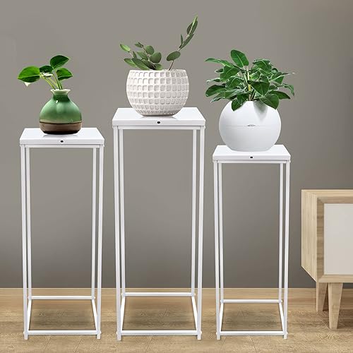 Miniatura 2 de DouSeiAi 3Pcs Wedding Flower Stand Metal Centerpieces for Tables Flower Plants Vase White Tall Floor Vase Column Geometric Flower Stand for Weddings
