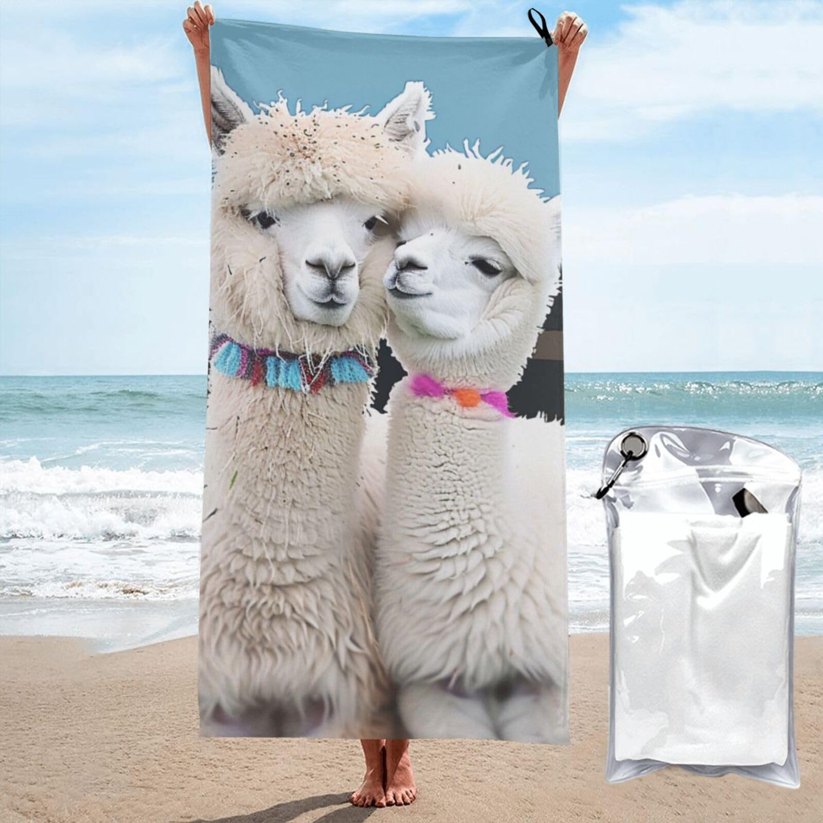 BWWHCCTI Cute Alpacas Printed Microfiber Quick Dry Beach Towel 70x140 CM, Fast Drying Bath Towels with Bags for Travel,Camping,Gym,Beach,Swimming,Yoga