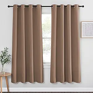 NICETOWN Kitchen Blackout Curtain and Drape - Triple Weave Energy Saving Thermal Insulated Solid Grommet Blackout Panel for Patio (Single Panel, 52 inches by 72 inches, Cappuccino)