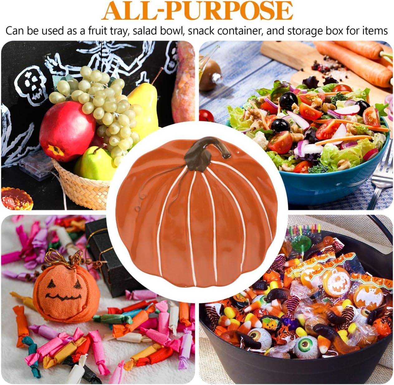 ABOOFAN Ceramic Pumpkin Plate Serving Dish for Halloween Thanksgiving Autumn Fall Party Fruit Dessert Pasta and Snacks 7.86 x 7.28 x 0.78 Inch