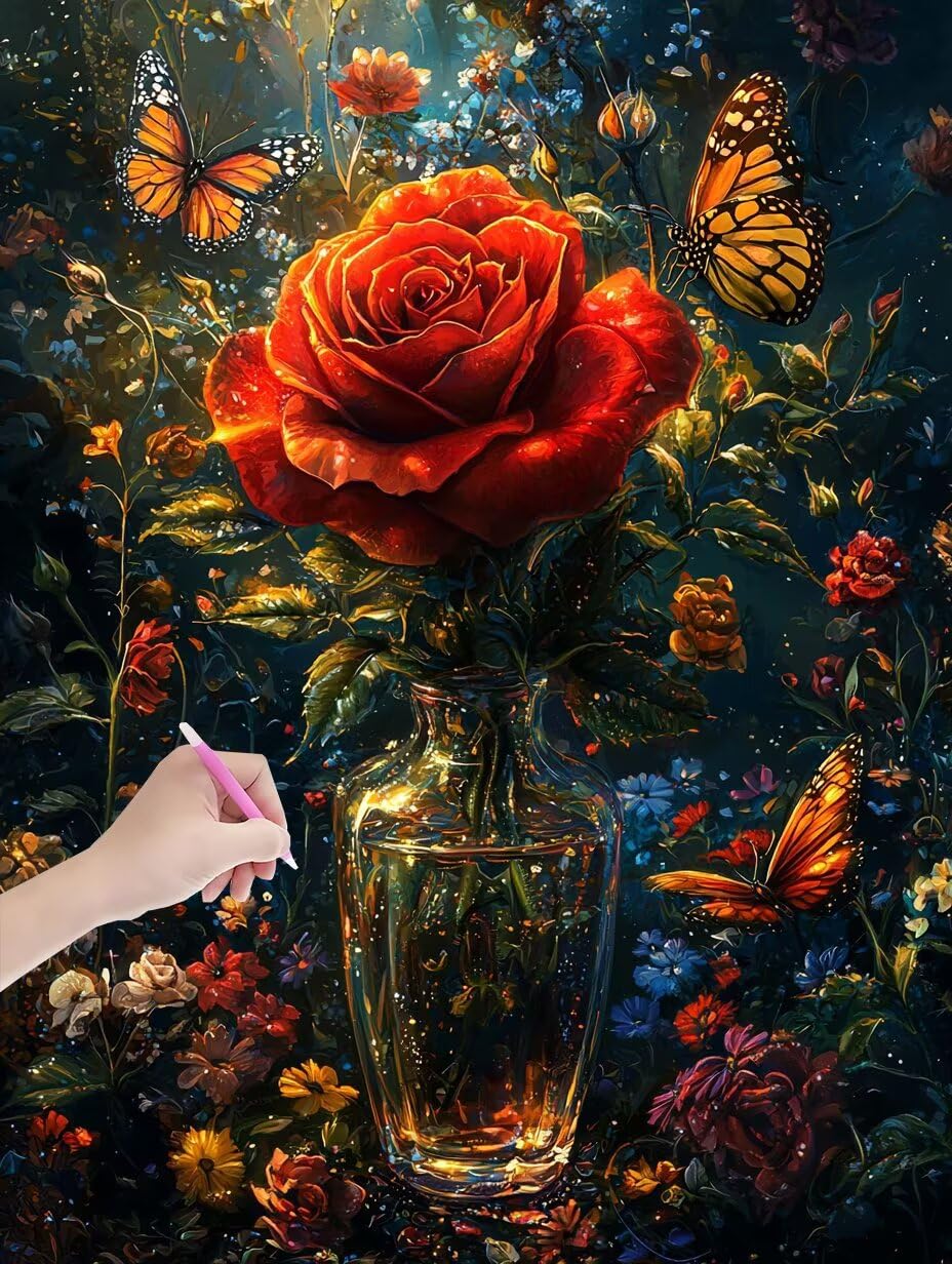 Diamond Painting Rose, obraz diamentowy 5D, dla dorosłych, pełne wiertło, malowanie diamentami, okrągłe kamienie, zestaw do majsterkowania, dla dorosłych, zestaw do dekoracji ściany, 90 x 120 cm