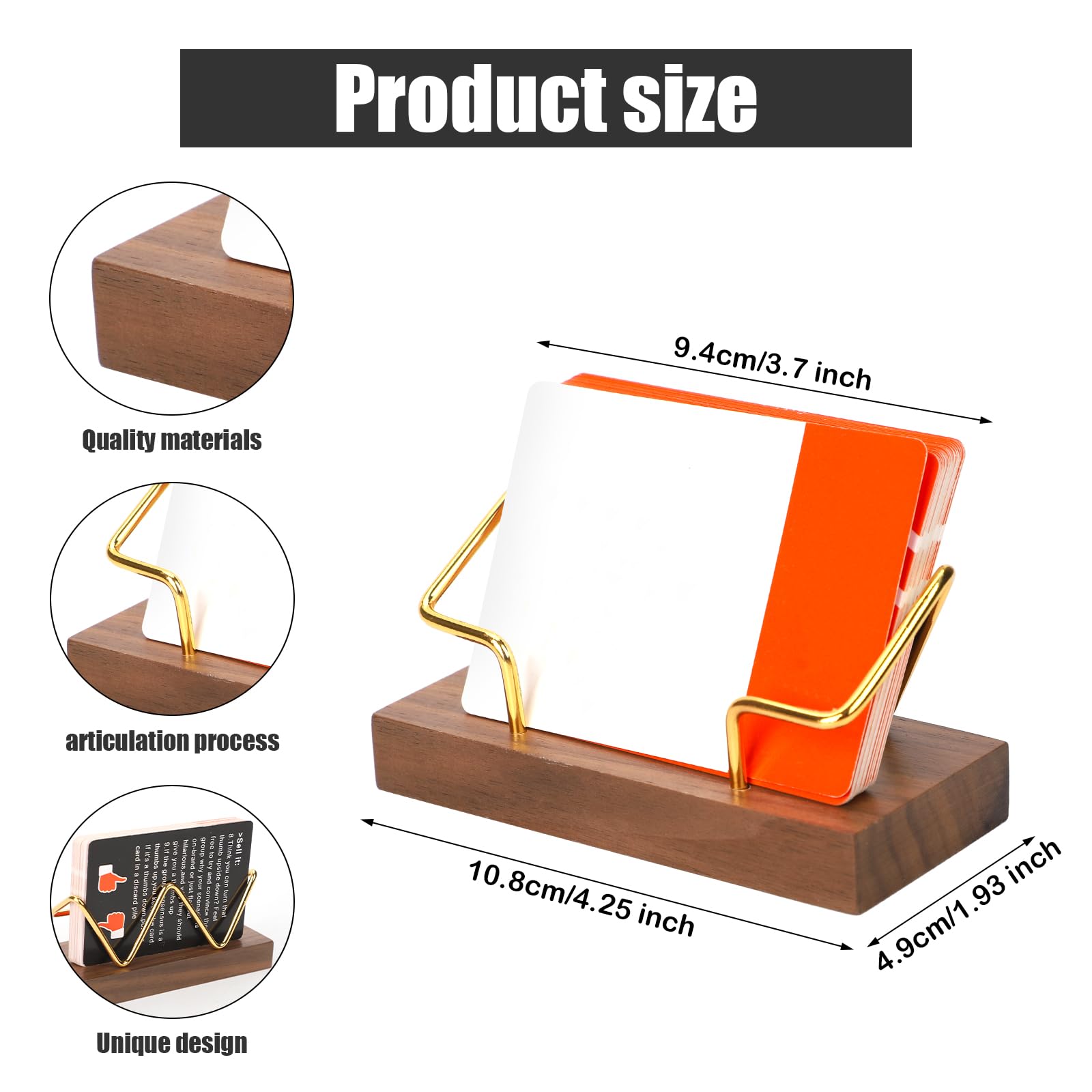 NQEUEPN Porte-Cartes De Visite, Support D'Affichage De Cartes De Visite De Bureau En Métal Doré Et Noyer Noir Pour L'École De Bureau à Domicile