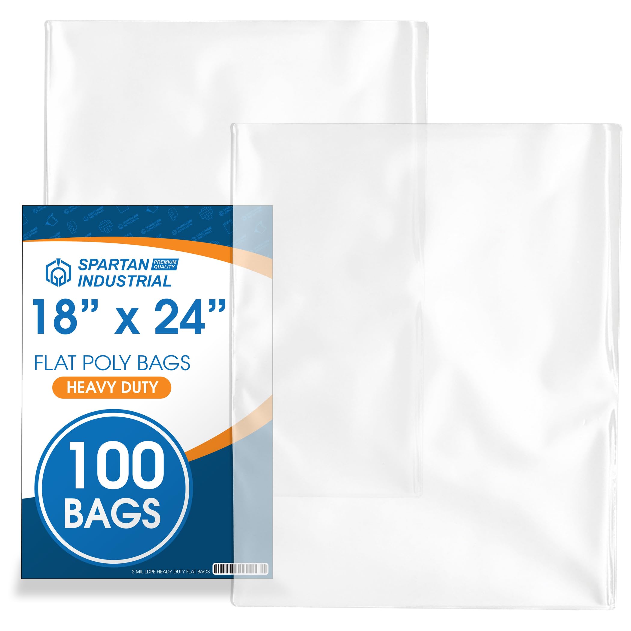 Spartan Industrial - 18” X 24” (100 Count) 2 Mil Heavy Duty Flat Open End Clear Plastic Poly Bags - For Packaging Coats, Bedding, Backpacks (Bags DO NOT Have Seal & DO NOT Have Prints)