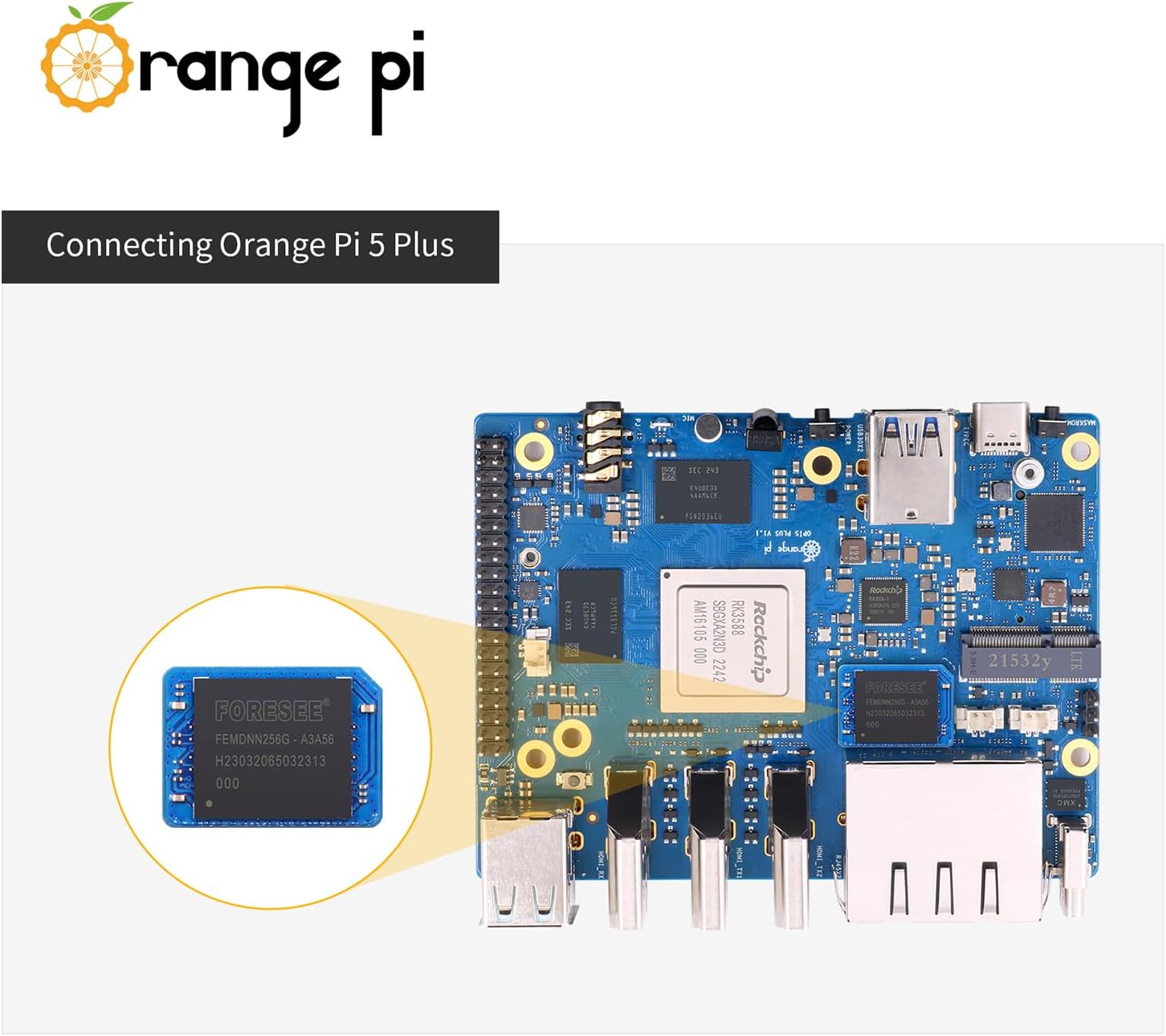 Orange Pi 32GB/64GB/256GB eMMC Module, Memory Storage Board Module Compatible with 5Plus/3B/5Pro/5Max/5Ultra/4A/RV/RV2 (256GB)