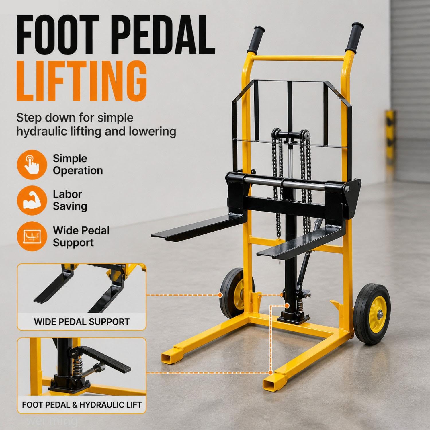 Elevador Manual Carretilla Elevadora Manual Sistema Elevación Pedal Apilador Manual Apilador Plataforma Rodante Transpaleta Mesa Elevación Carretilla