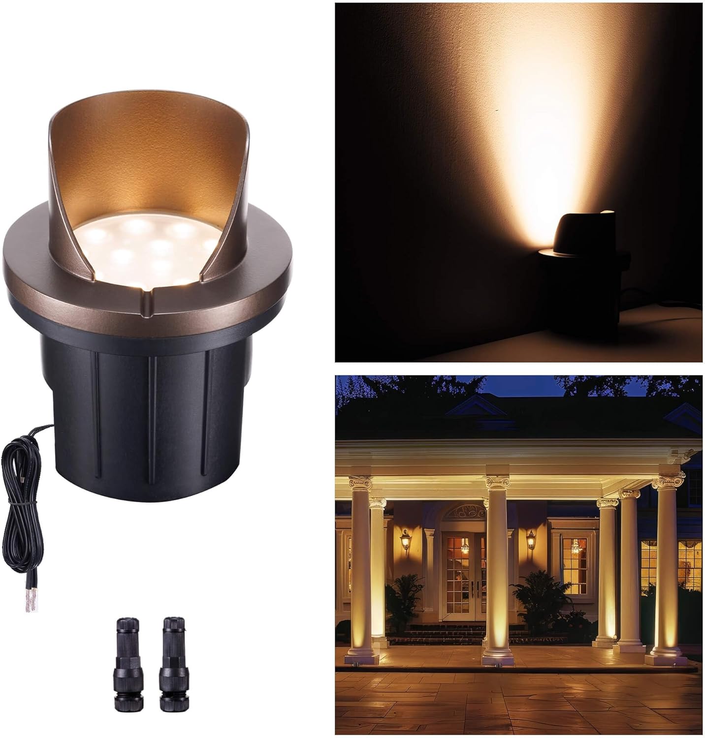 Low Voltage Landscape Well Lights Outdoor, LED In-Ground Lights Warm White 3000K, 12V IP67 Waterproof Anti-Glare Uplighting for Trees & Walls