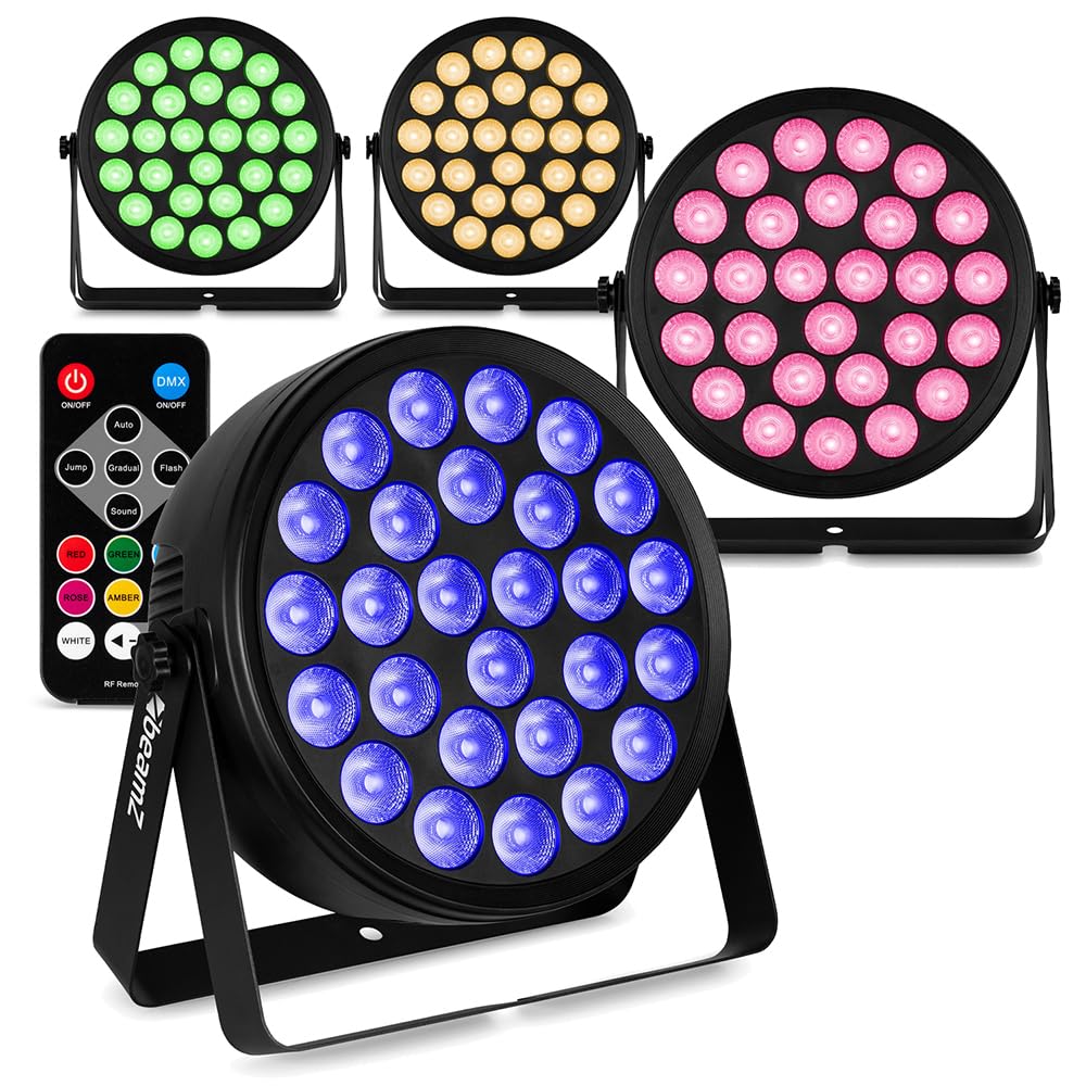 Beamz Black 4X Bcc240 Led Flat Par Can Stage Wash Lighting Package, Rgbw Colour Mixing Lights For Band, Venue Uplighting And Events, Led Stage Lighting Set, Event Lighting Package