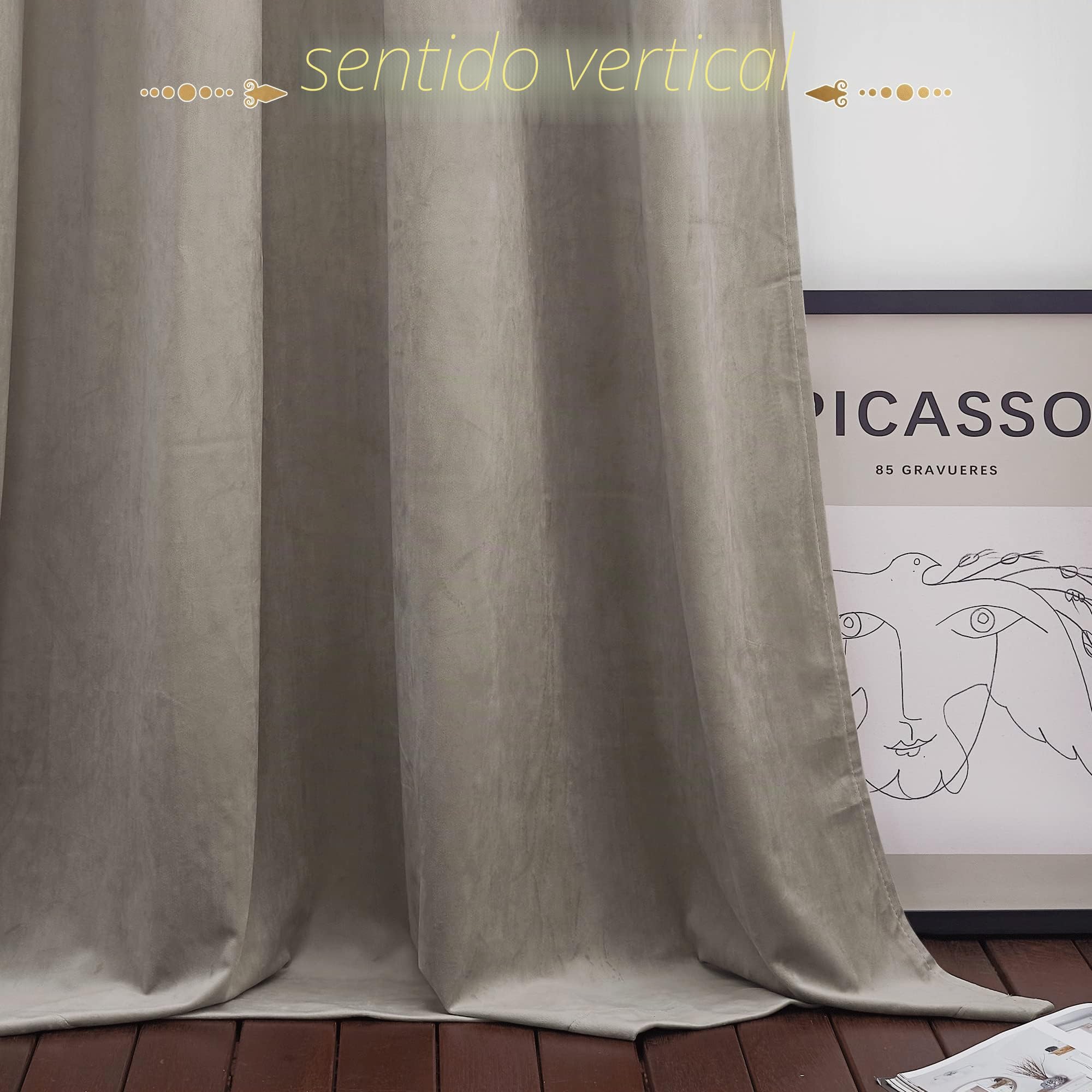 PONY DANCE Cortinas 3 Metros para Dormtiorio con Fruncidas, Cortinas Salon Opacas Termicas de Terciopelo(300 g/m2) para Rieles 1 Pieza para Ventanas Grandes,300x240cm,Taupe