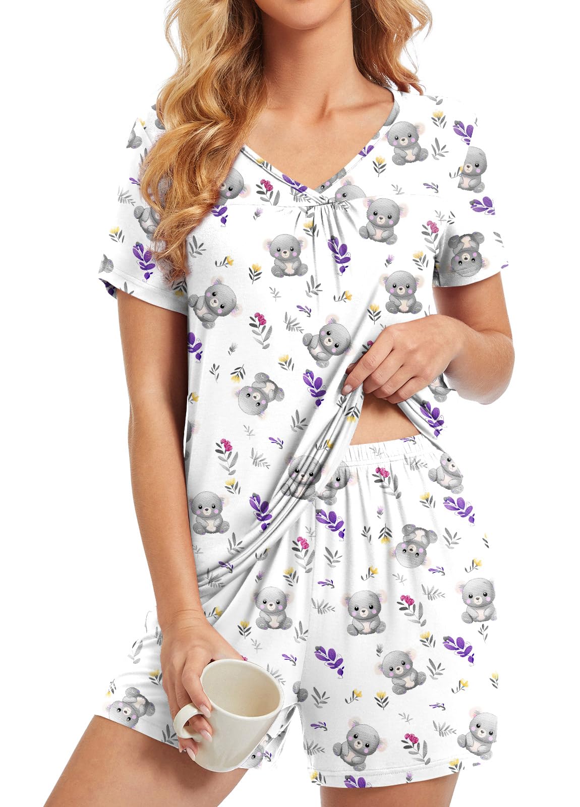 CATHY Lounge Sets for Women Shorts Pajamas Set Short Sleeve Sleepwear Comfy 2 Piece Pjs with Pockets