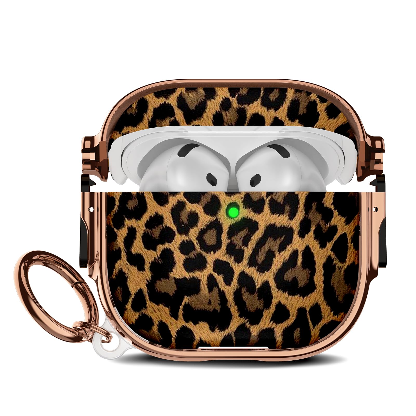 Maxjoy for Cute AirPods 4 Case 2024 with Safety Lock,Compatible Leopard Print AirPod 4th Generation Case for Women Girly with Keychain-Gold