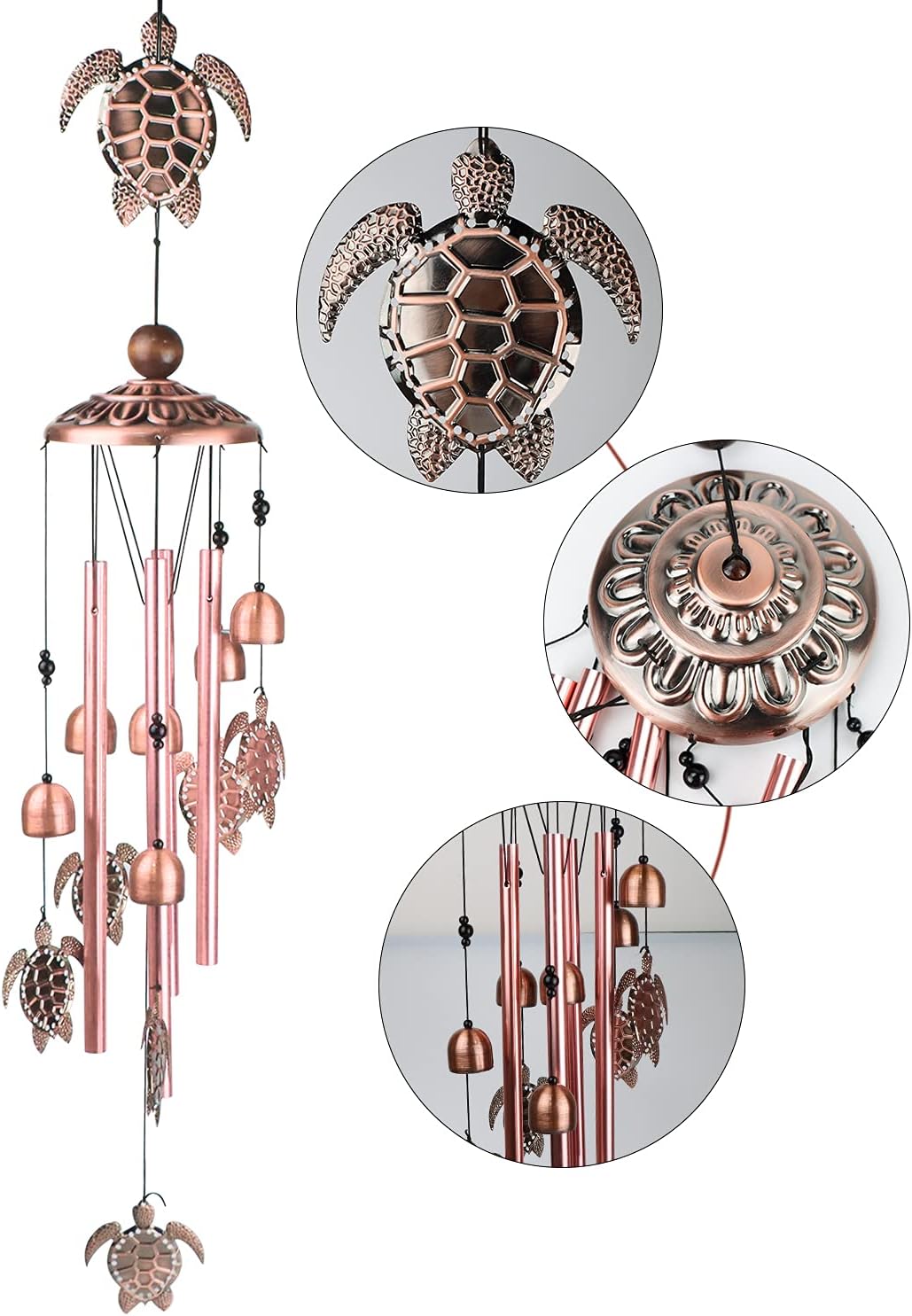 GUIFIER Large Turtle Wind Chimes for Outside, Tortoise Windchime Sympathy Hanging Wind Chime Memorial Wind Chimes with Aluminum Tubes, Deep Tone Wind Bells with Hook Turtle Outdoor Decor(36 Inch)