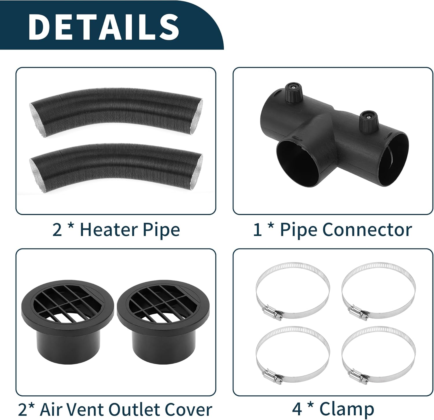 Car Truck RV Bus Van Boat Car Heater Duct Kit Car Heater Duct Pipe Hose Set with 2Pcs Round Air Vent Outlet Cover 75mm ID 80cm Max l