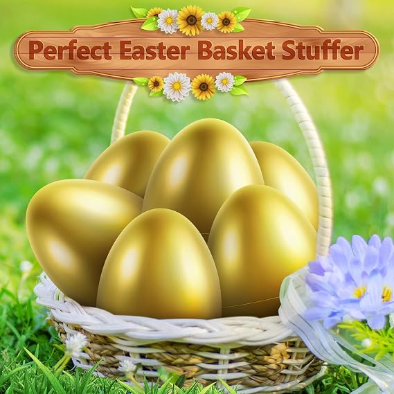 6 Pcs Jumbo Golden Easter Eggs, 6 Inch Fillable Plastic Easter Eggs