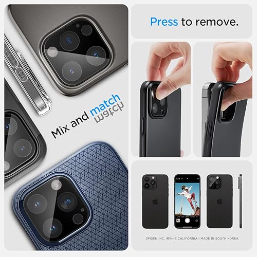 Miniatura 7 de Spigen GlasTR Optik - Protector de pantalla para lente de cámara diseñado para iPhone 15 Pro MaxiPhone 15 Pro compatible con fundas, color negro