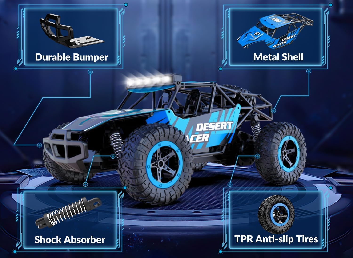 RACENT Remote Control Cars for Adults - 1:16 Scale 20kph Fast RC Truck All Terrain Off-Road Monster Truck for Adults with 2 Rechargeable Batteries (Blue)