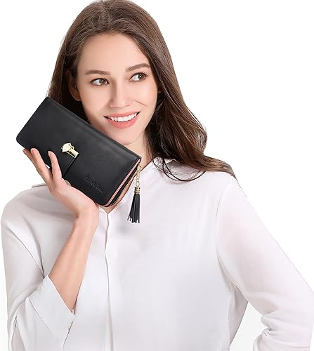 Miniatura 6 de Carteras RFID para mujer con múltiples ranuras para tarjetas y compartimento para celular, billetera para mujer, Negro, Classic