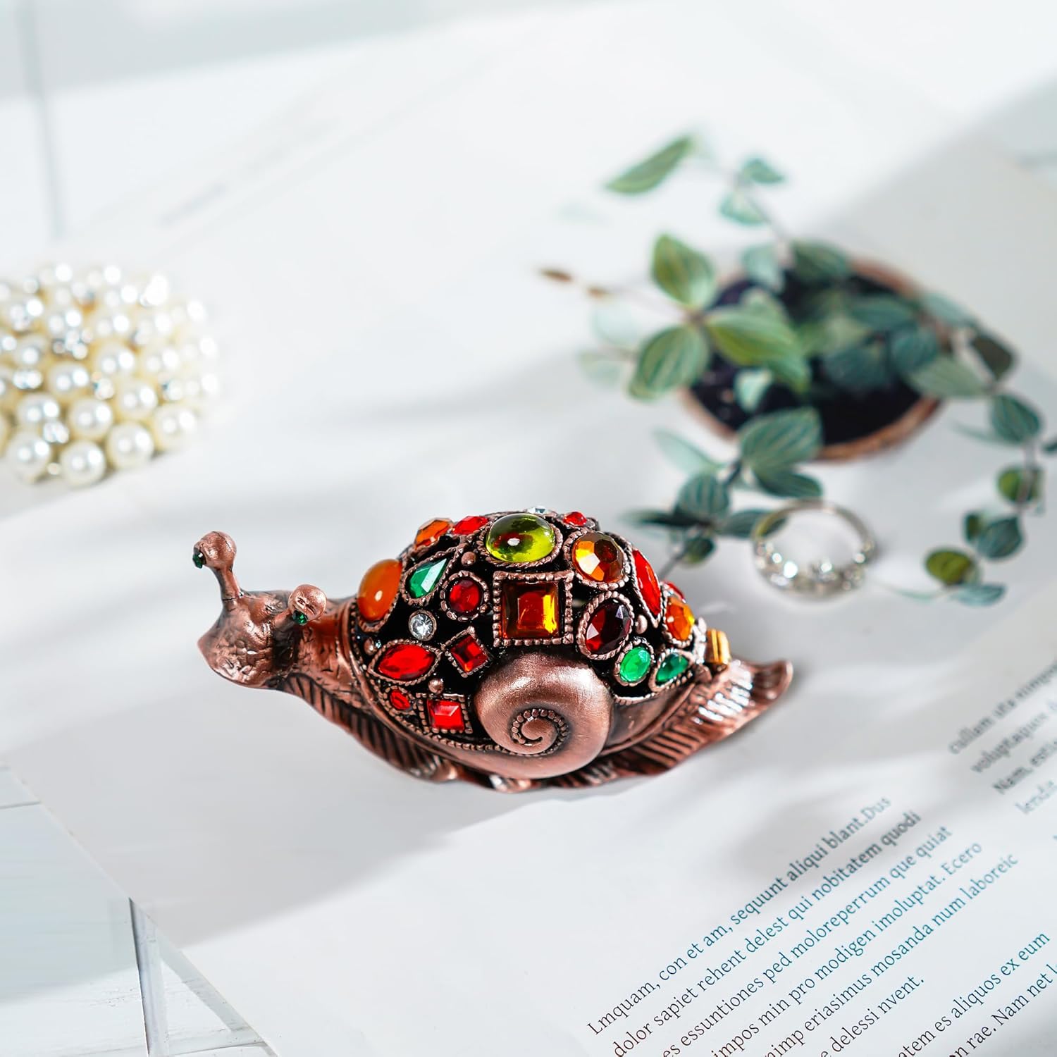 YU FENG 3.5inch Crystals Bejeweled Trinket Box Hand-Painted Brown Snail Animal Figurine Hinged Jewelry Box Collectible for Women Christmas Gift - Image 5