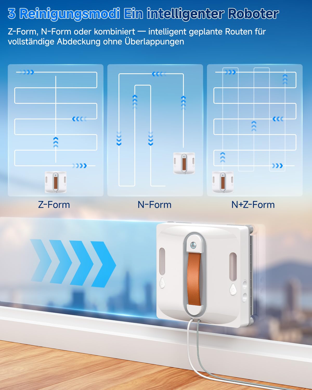 Fensterputzroboter 6500 Pa, Fensterreinigungsroboter mit 2-Fach-Sprühsystem, intelligenter Routenplanung, 80-ml-Wassertank, 8-stufigem Sicherheitssystem und Randerkennung, für Innen- und Außenfenster