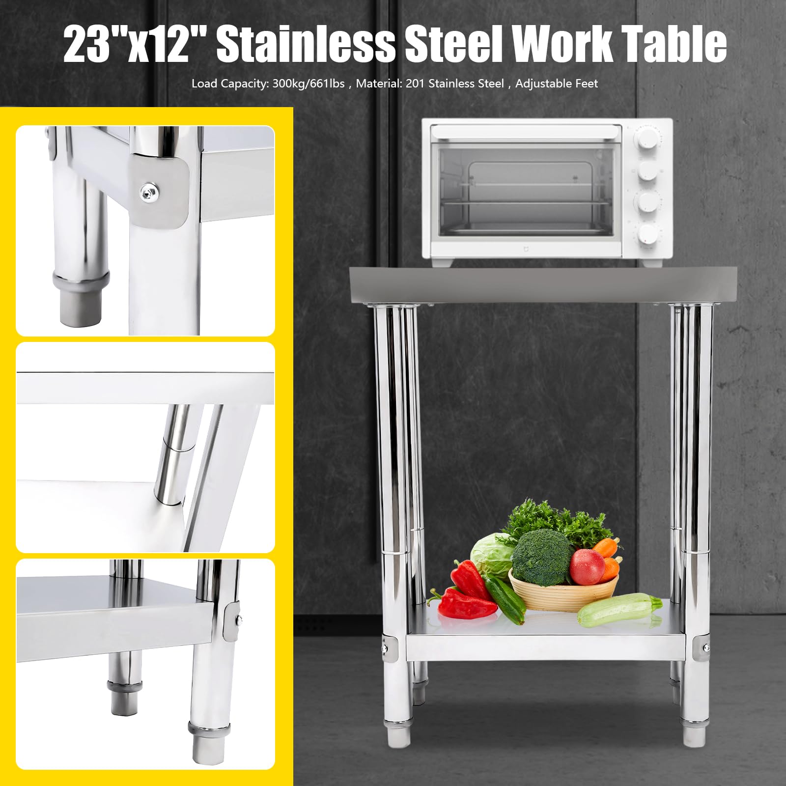 Edelstahl Arbeitstisch 2-stufig - 60x45x80cm Mit 400kg Tragkraft