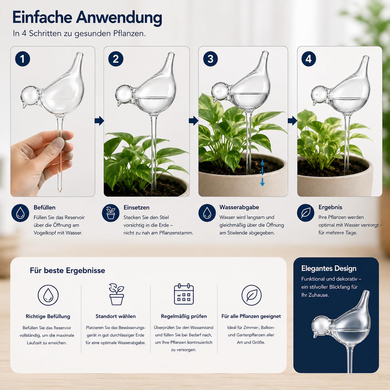 Vogel Bewässerungskugeln 6er Set aus Borosilikatglas 200ml Pflanzen