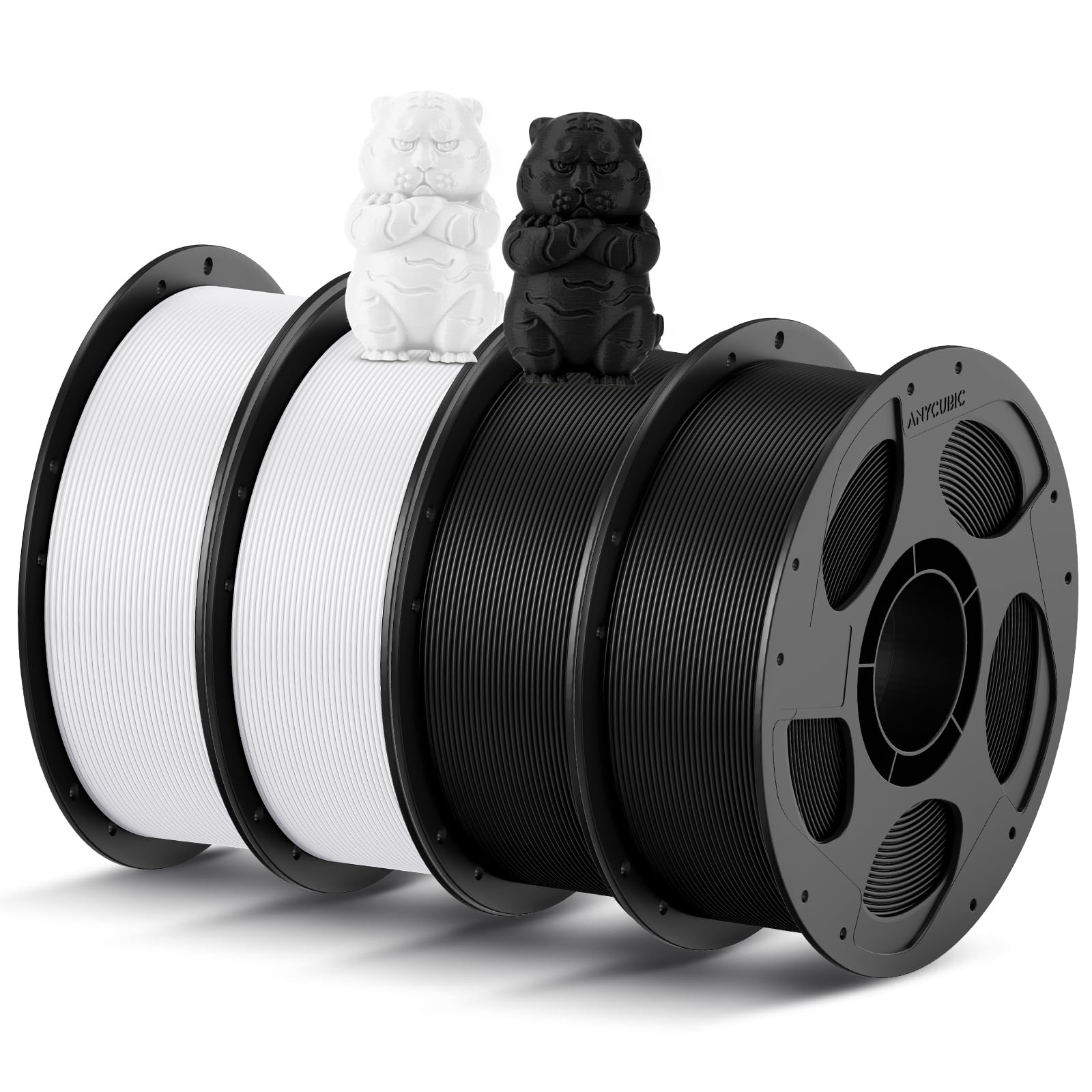 ANYCUBIC Filamento PLA para impresora 3D, filamento PLA de 1,75 mm para impresión 3D en impresora 3D y bolígrafo 3D, identificación inteligente filamento, negro*2+blanco*2, 4 kg