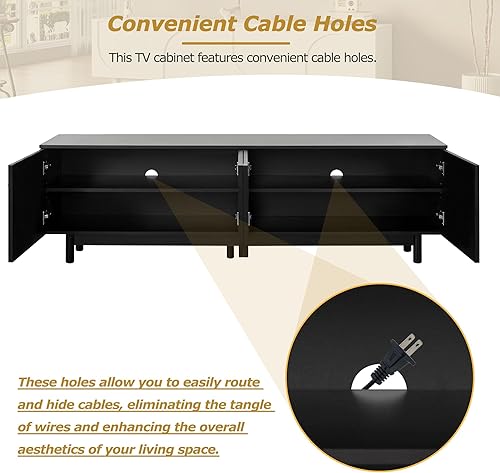 Miniatura 67 de Merax Moderno soporte de TV con patas de metal, asas doradas, líneas geométricas y estantes ajustables para televisores de hasta 80 pulgadas, mesa