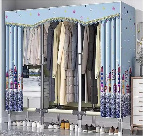 Miniatura 11 de large closets Assemble Wardrobe Closet Rugged Metal Frame Wardrobe Rack with Thick Cloth Cover Armoire Wardrobe Closet with Hanging Rods