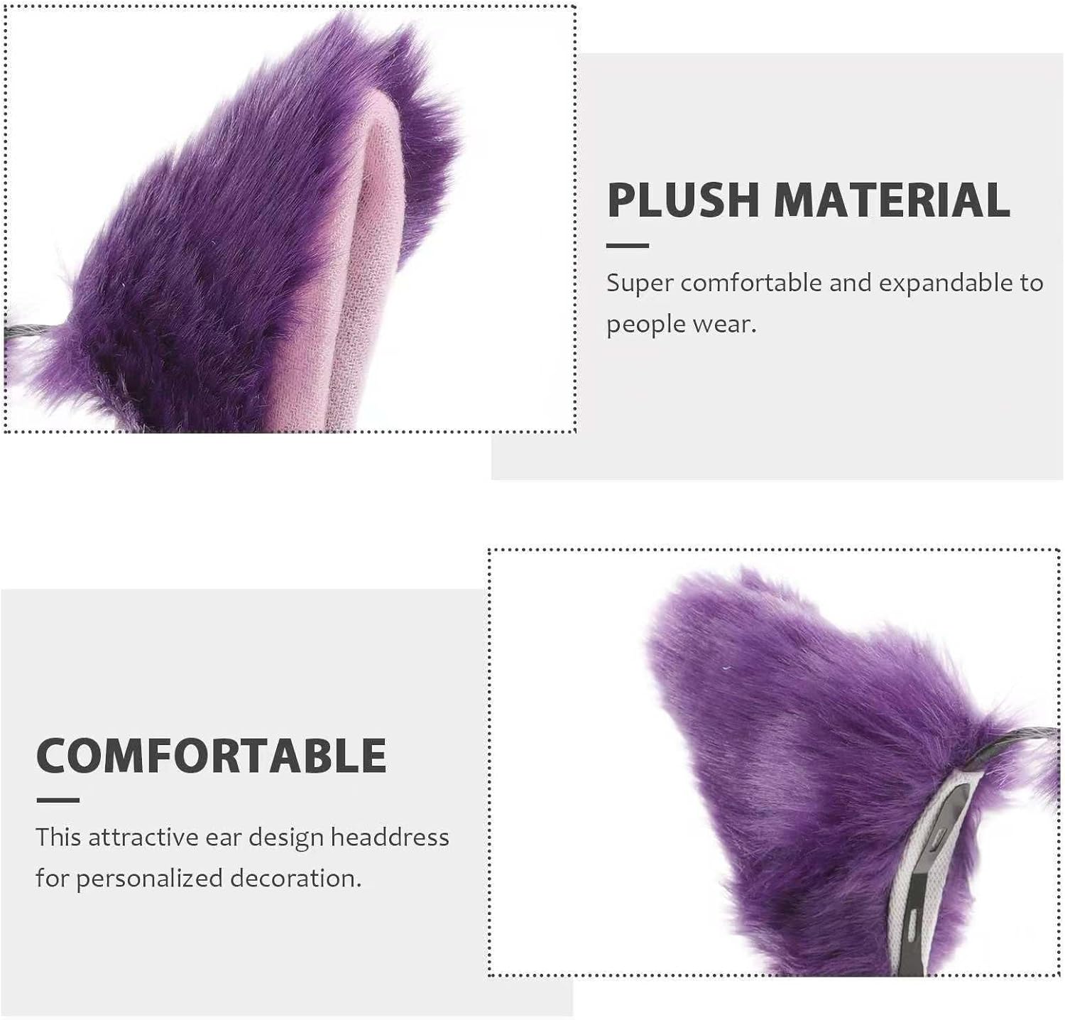 Cat Fox Wolf Fur Ears Headband,Halloween Furry Animal Ears Hair Hoop Cosplay Headwear Party Costume Accessories for Women Girls - Image 4