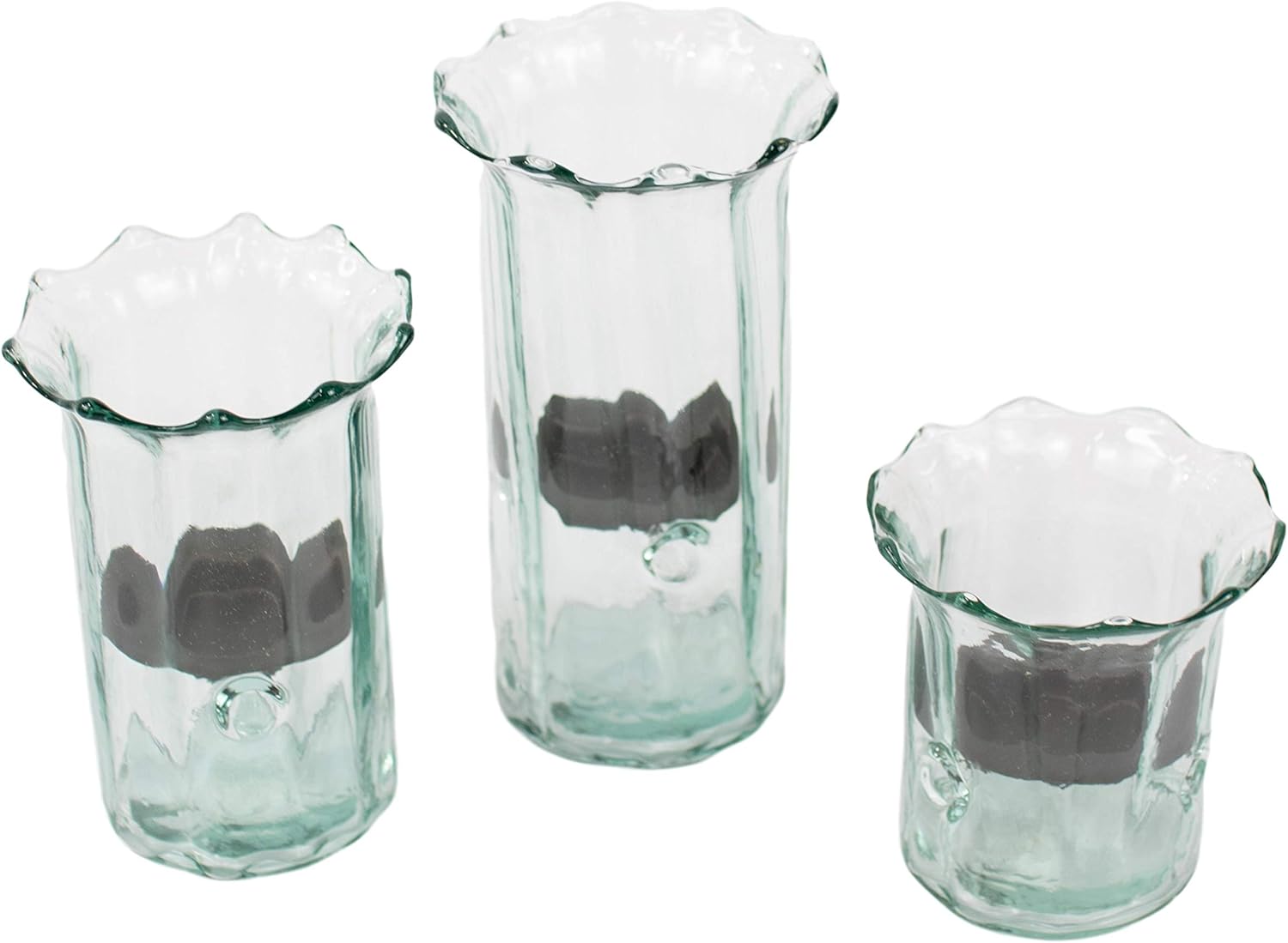 Clear Recycled Glass Ribbed Votive Candle Holder Set Three