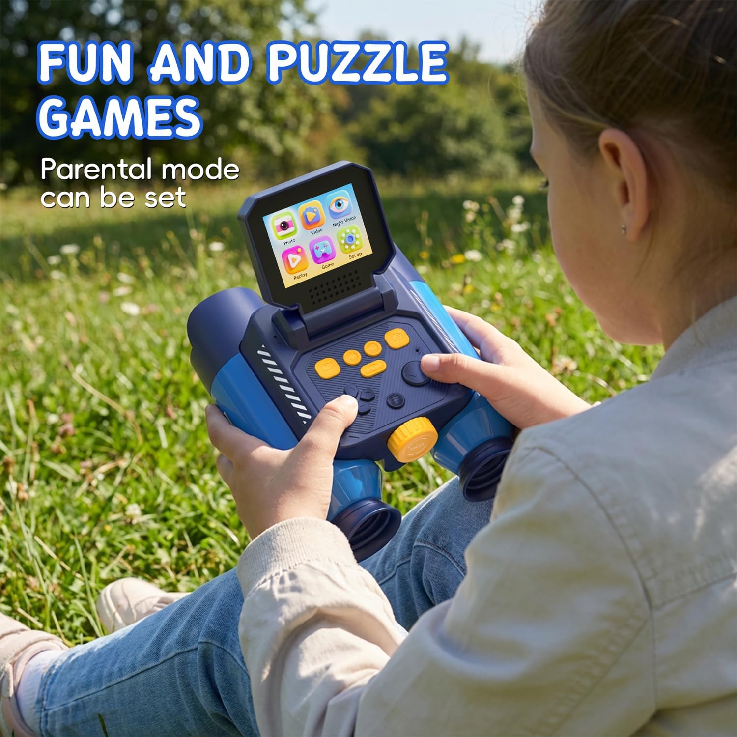 Binoculars for Kids with Night Vision, Ahalfcit 2.4" HD Screen & 10X Zoom for Photo and Video - Outdoor Adventure Binoculars Bird Watching, Camping, Hiking, Gifts for Kids Ages 4+ (Blue)