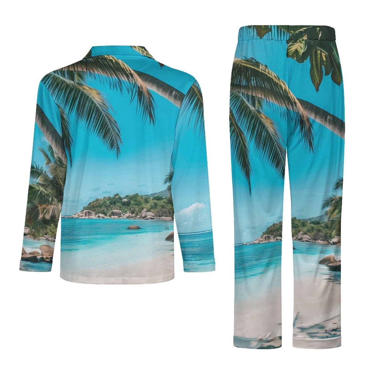 OLEETS Completo Pigiama da Uomo 2 Pezzi - Vista Montagna E Mare Top E Pantaloni in 2 Pezzi Pigiama Casual E Ampio A Maniche Lunghe Morbido Autunnale E Invernale.