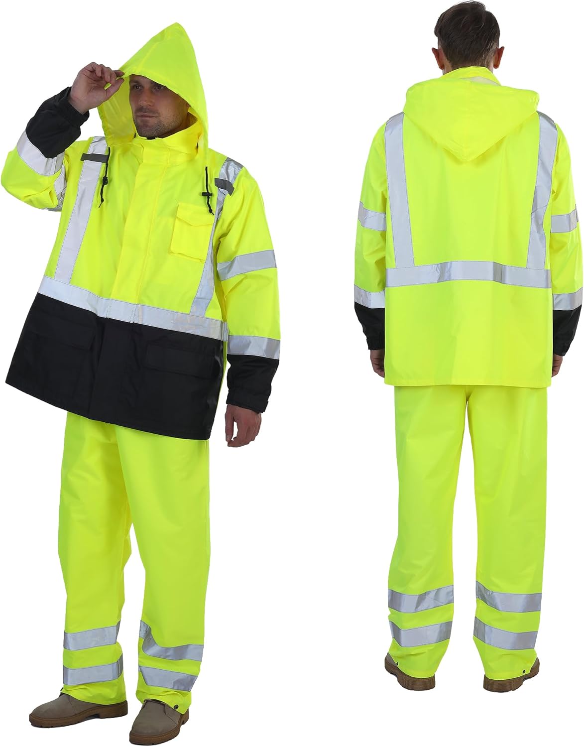 sesafety Hi Vis Rain Jacket, Rain Suits for Men Waterproof withBlack Bottom, Rain Coats for Men Interior Mesh, Class 3 HighVisibility Rain Gear,Removable Hood sesafety Hi Vis Rain Jacket, Rain Suits for Men Waterproof withBlack Bottom, Rain Coats for Men Interior Mesh, Class 3 HighVisibility Rain Gear,Removable Hood