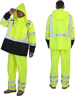 sesafety Hi Vis Rain Jacket, Rain Suits for Men Waterproof withBlack Bottom, Rain Coats