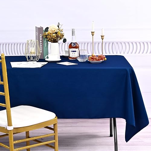 Miniatura 6 de Paquete de 10 manteles de color azul marino para mesas rectangulares de 8 pies de 60 x 126 pulgadas, mantel de poliéster, resistente a las manchas y