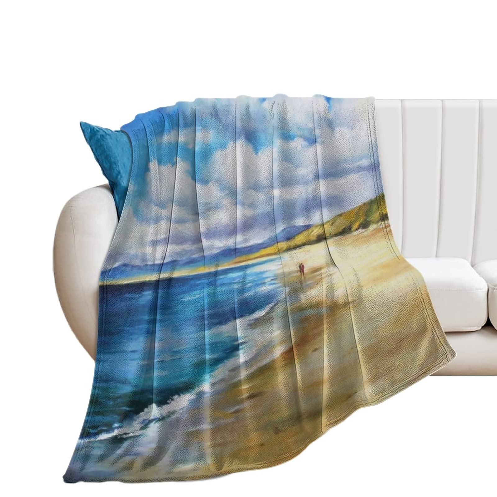 Couverture flanelle haut de gamme motif peinture plage pour lit et chaise